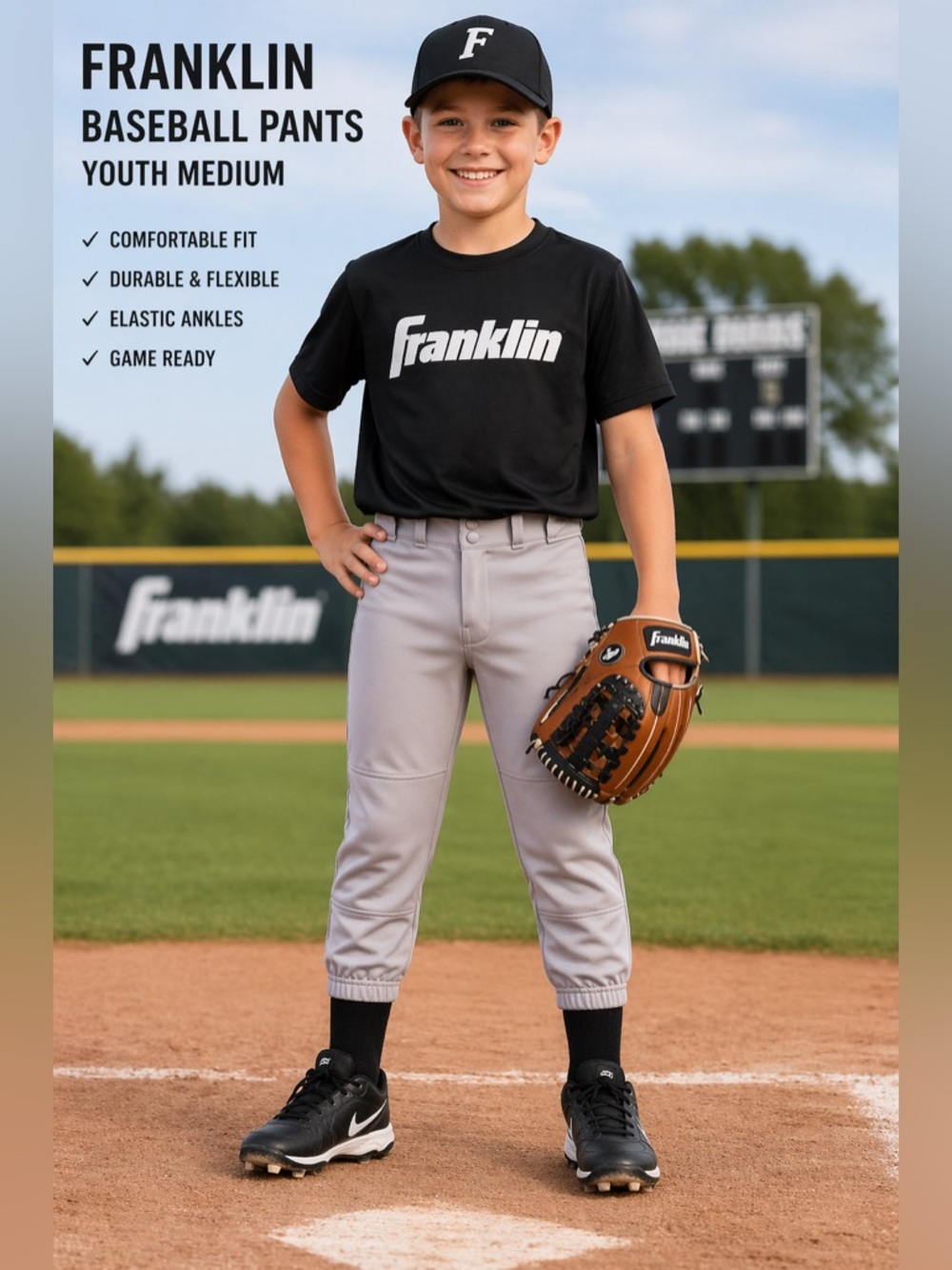 Franklin Boys Baseball Pants Youth Medium Gray Athletic Ball Pants NWOT